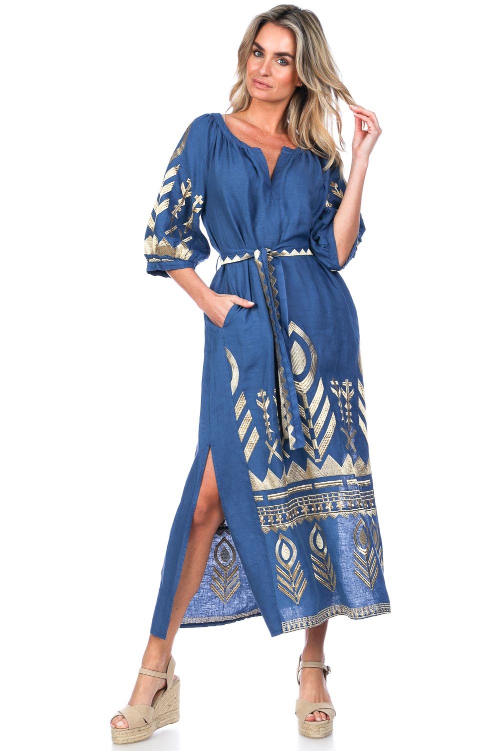 Linen dress Phileine | blue... | Greek Archaic Kori | Little Soho
