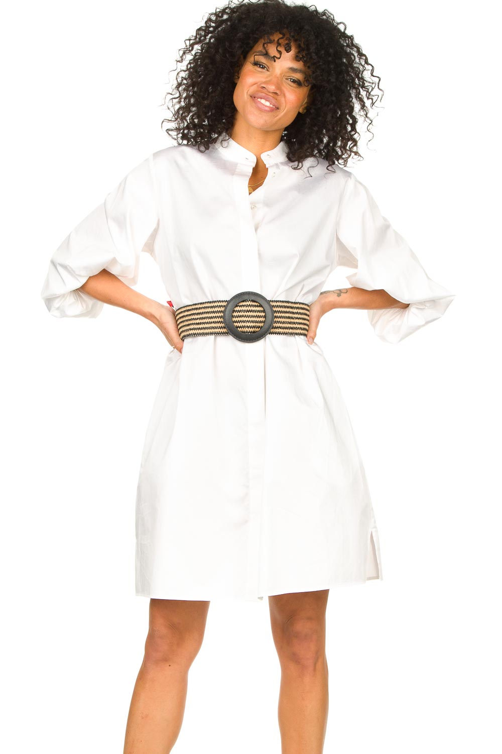 Reactor Ongehoorzaamheid dump Katoenen blouse jurk met tailleriem Tanushri | wit | Kocca | Little Soho